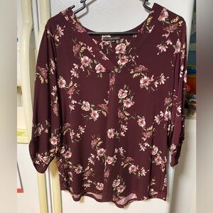 West Kei. Floral. 3/4 sleeve. Maroon/Purple.